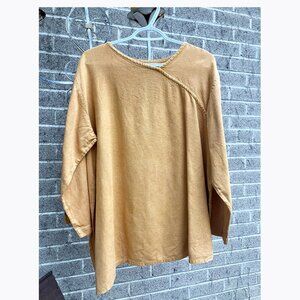 Kaliyana Linen Pullover Asymmetrical Top Mustard Size M/L
